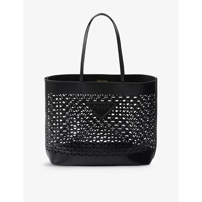 Prada Womens Black Perforated Large Leather Top-handle Bag