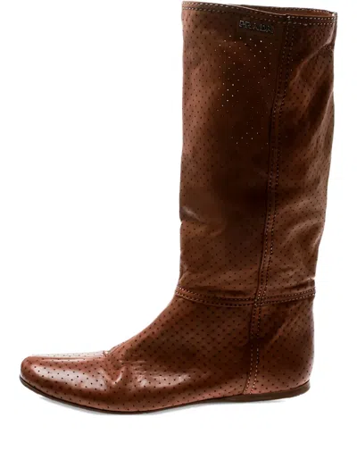 Pre-owned Prada Perforated Leather Mid-calf Boots