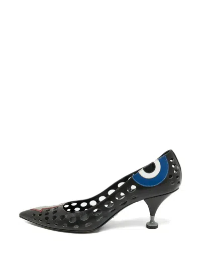 Pre-owned Prada Perforated Leather Pumps In Black