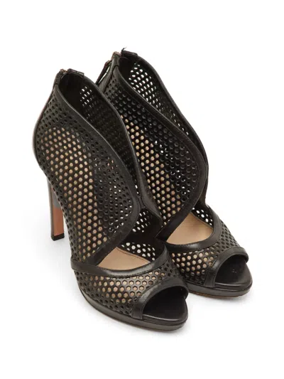 Pre-owned Prada Perforated Open-toe Ankle Boots In Black