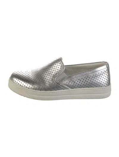 Pre-owned Prada Perforated Sneakers In Silver