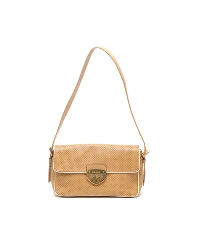 Prada Perforated Sound Lock Flap Bag In Brown