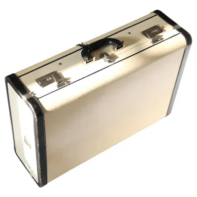 Pre-owned Prada Pergamena Vintage Style Ivory Black Hard Leather Luggage Bag Suitcase Case In White
