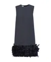 Prada Mat Feather-hem Mini Dress With Crystal Buttons In Gray