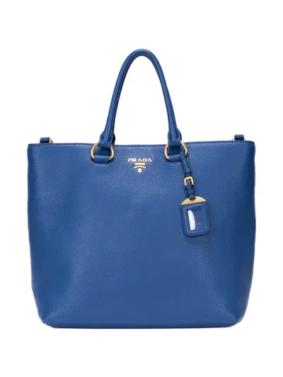 Pre-owned Prada Phoenix Pebble-grain Top Handle Bag In Blue