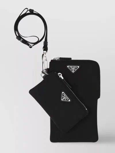 Prada Phone Case Nylon Detachable Strap In Black