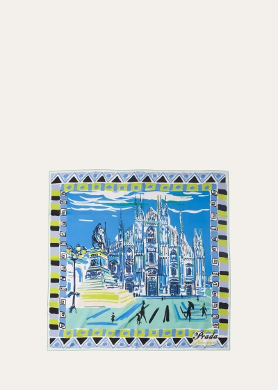 Prada Picturesque Milano Silk Scarf In F0012 Cielo