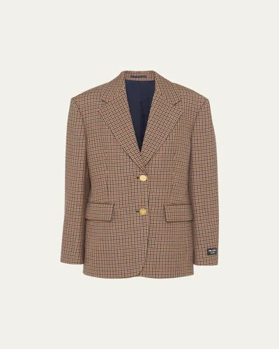 Prada Pied De Poule Single-breasted Jacket In Tabacco