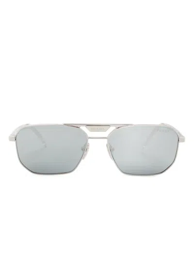Prada Pilot-frame Double-bridge Sunglasses In Silver