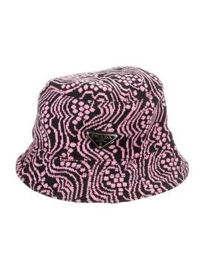 Pre-owned Prada Pink  And Black Polyester Knit  Bucket Hat Featuring Pattern Print Throughout. Designer Size S