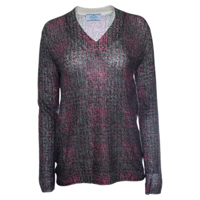 Pre-owned Prada , Pink And Green Printed V Neck Sweater