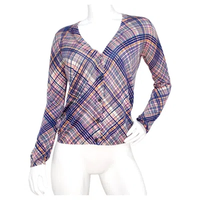 Pre-owned Prada Pink & Navy Blue Plaid Cardigan