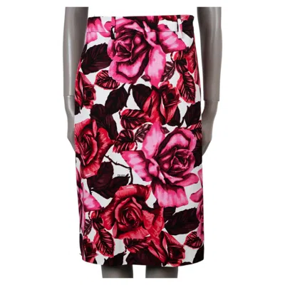 Pre-owned Prada Pink & White Cotton 2019 Rose Printed Skirt 42 M