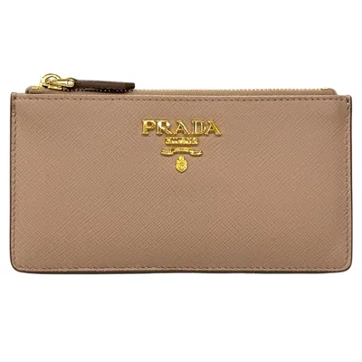 Pre-owned Prada Pink Beige Leather Coin Purse/coin Case ()