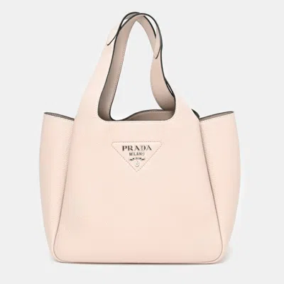 Pre-owned Prada Pink Beige Leather Vitello Danio Tote Bag