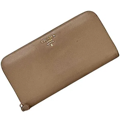 Pre-owned Prada Pink Beige Saffiano Metal Long Wallet (bi-fold) ()