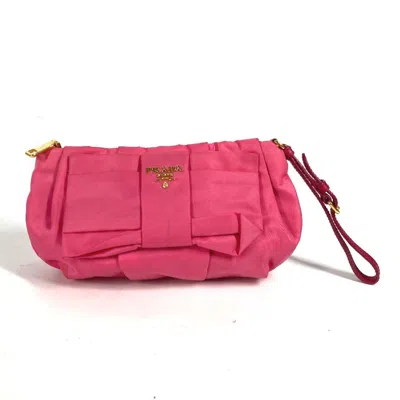 Pre-owned Prada Pink Bow Clutch Bag Pouch ()