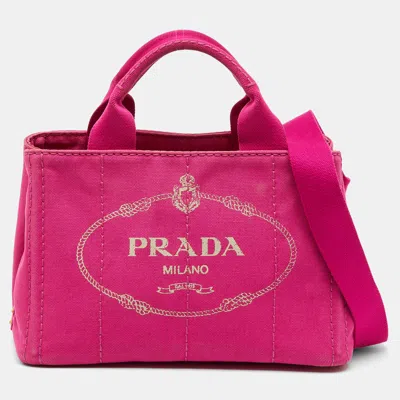 Pre-owned Prada Pink Canvas Small Canapa Logo Tote