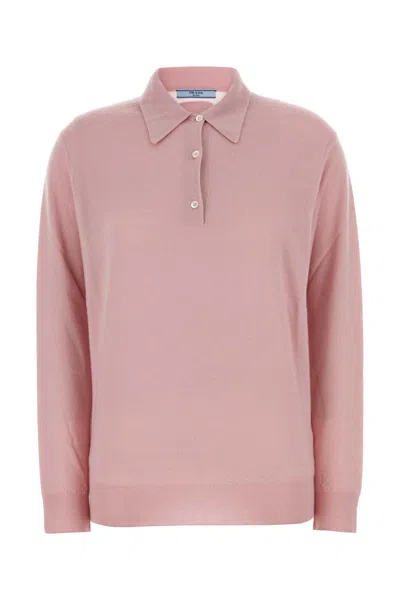 Prada Pink Cashmere Polo Shirt In Alabastro ModeSens