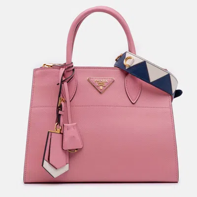 Pre-owned Prada Pink City Calf Trimmed Saffiano Greche Paradigme Bag