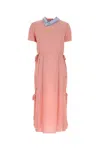 Prada Crepe Dress Pleated Skirt Short Sleeves In Pink