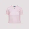 Prada Triangle Logo Net Cropped T-shirt In Light Pink
