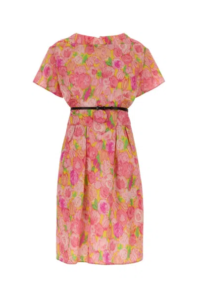 PRADA PINK FLORAL PRINT CLOQUET DRESS