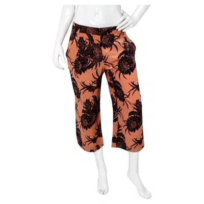 Pre-owned Prada Pink Hibiscus Print Cropped Silk Trousers Circa 2014