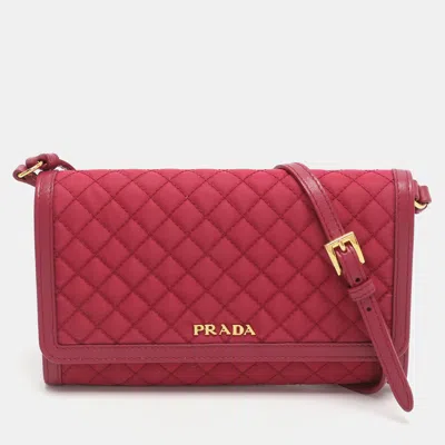 Pre-owned Prada Pink Leather And Quilted Nylon Wallet With Strap