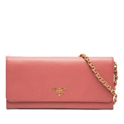 Pre-owned Prada Pink Leather Chain/shoulder Wallet ()