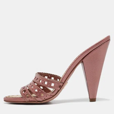 Pre-owned Prada Pink Leather Embellished Slip On Sandals Size 38.5