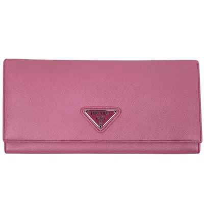 Pre-owned Prada Pink Leather Long Wallet (bi-fold) ()