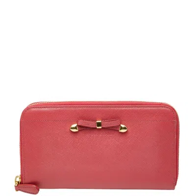 Pre-owned Prada Pink Leather Long Wallet (bi-fold) ()