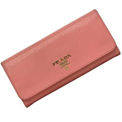 Pre-owned Prada Pink Leather Long Wallet (bi-fold) ()