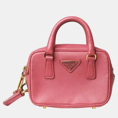Pre-owned Prada Pink Leather Mini Saffiano Bag