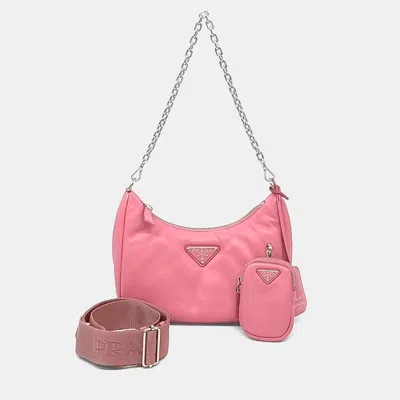 Pre-owned Prada Pink Leather Nappa Soft Padded Strap Hobo Bag