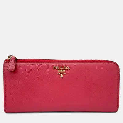 Pre-owned Prada Pink Leather Saffiano Long Wallet