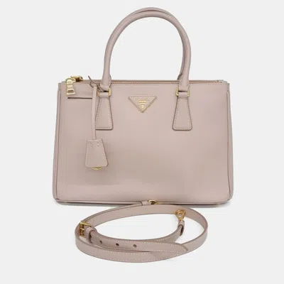 Pre-owned Prada Pink Leather Saffiano Luxe Tote And Shoulder Bag
