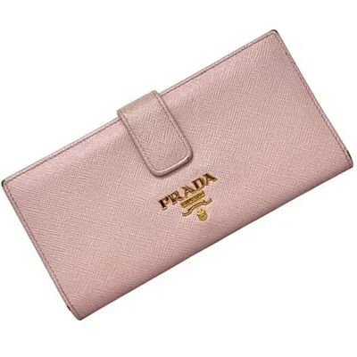 Pre-owned Prada Pink Leather Saffiano Triangle Long Wallet (bi-fold) ()