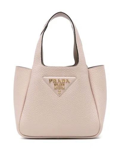 Prada Pink Logo-applique Leather Tote Bag In Neutrals