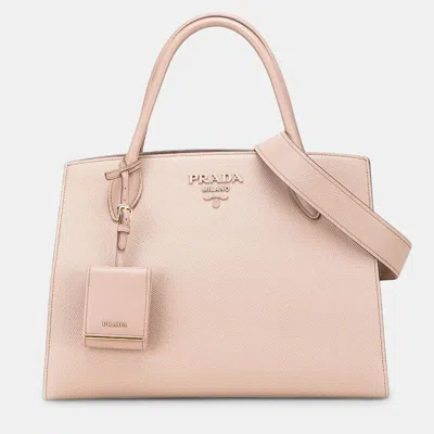 Pre-owned Prada Pink Medium Saffiano Cuir Monochrome Top Handle Tote