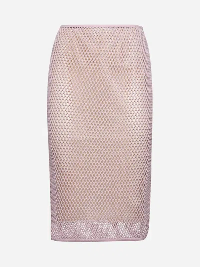 PRADA PINK MESH COTTON PENCIL SKIRT