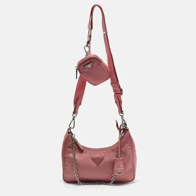 Pre-owned Prada Pink Nylon And Saffiano Leather Re-edition 2005 Shoulder Bag