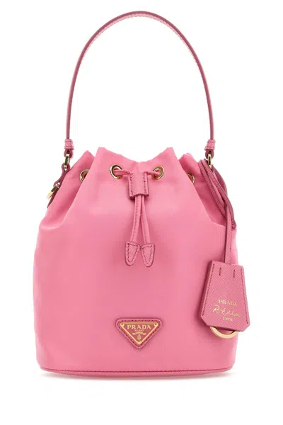 Prada Pink Nylon Bucket Bag In Orange