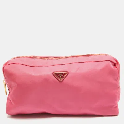 Pre-owned Prada Pink Nylon Oversized Cosmetic Pouch