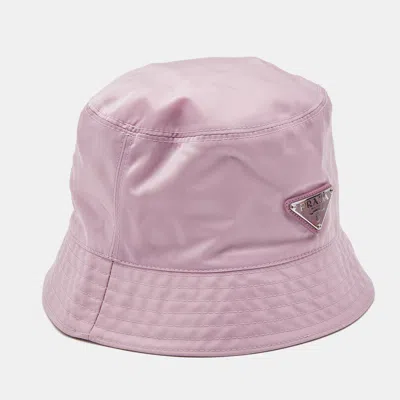 Pre-owned Prada Pink Nylon Triangle Logo Plaque Bucket Hat M