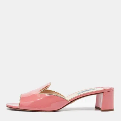 Pre-owned Prada Pink Patent Leather Block Heel Open Toe Slide Sandals Size 41