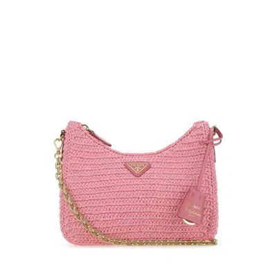 Prada Pink Raffia Re-edition 2005 Shoulder Bag F0442 Vi-vitello Borse A Mano