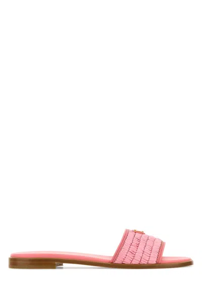 Prada Pink Raffia Slippers