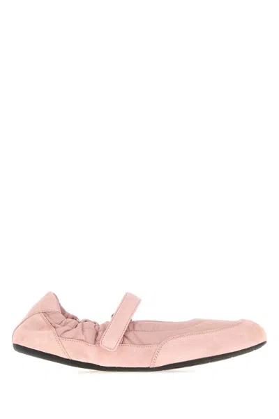 Prada Pink Re-nylon And Suede Ballerinas